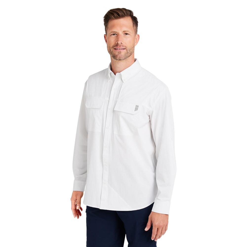 Huk Waypoint Mens Long Sleeve Button Down Fishing Shirt White Large H1200424‎